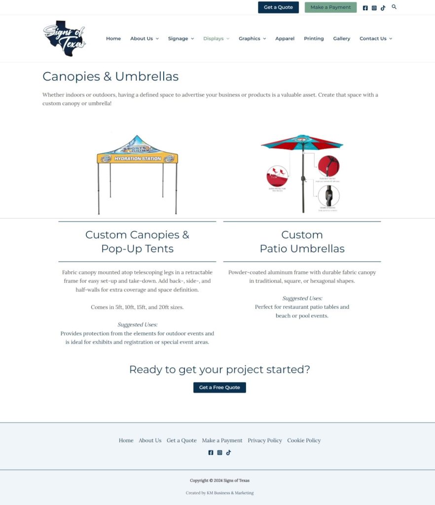 Signs of Texas Canopies and Umbrellas Page