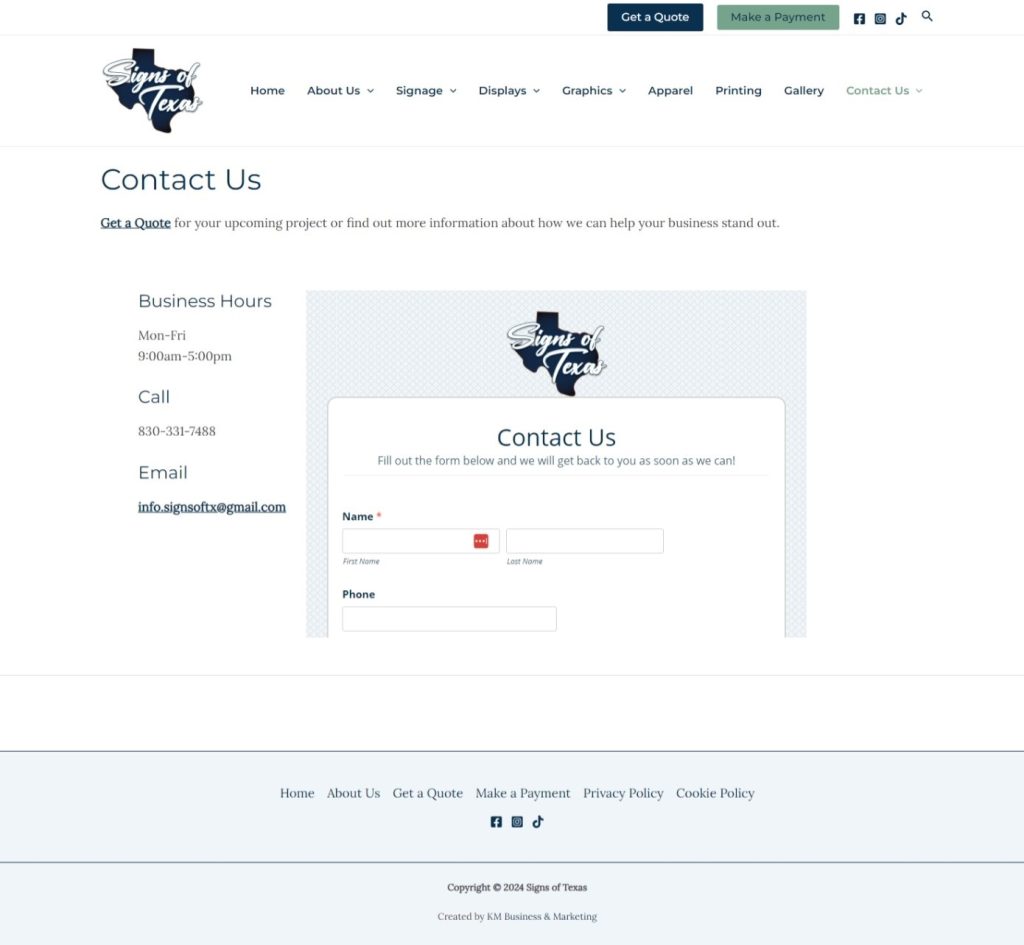 Signs of Texas Contact Us Page