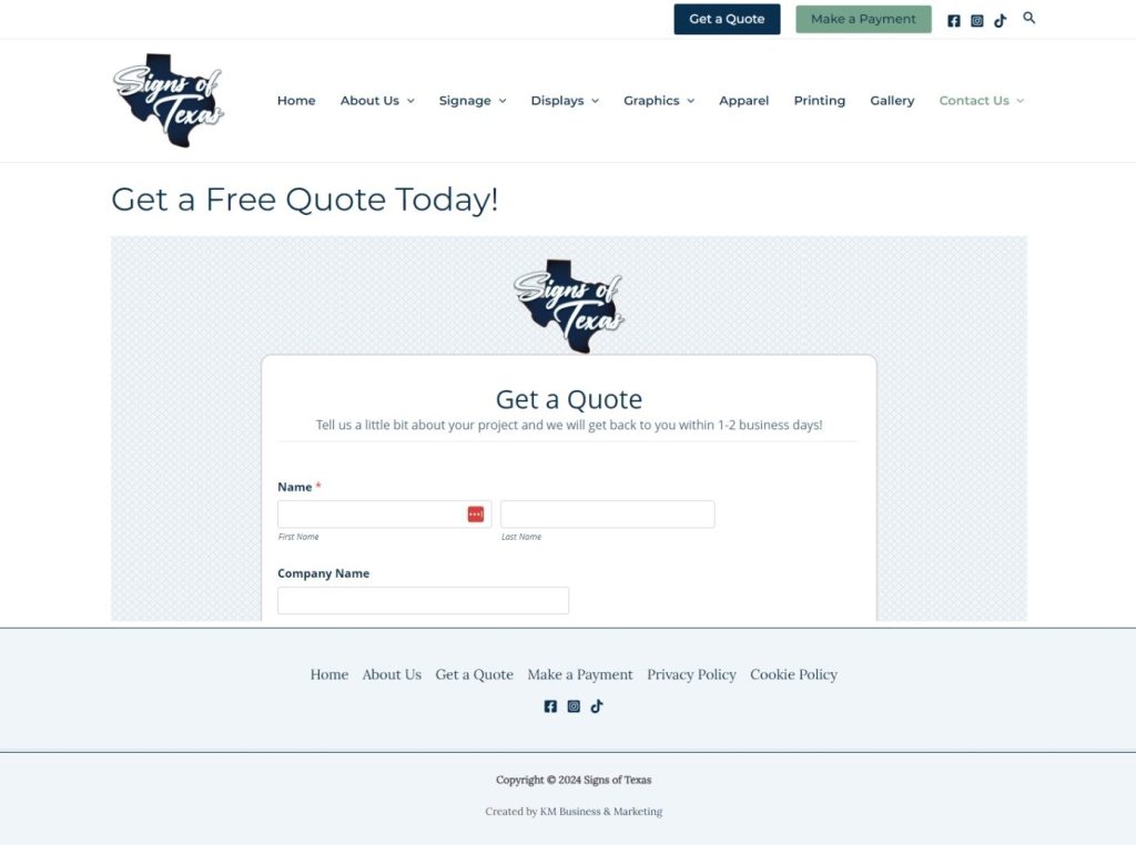 Signs of Texas Quote Page