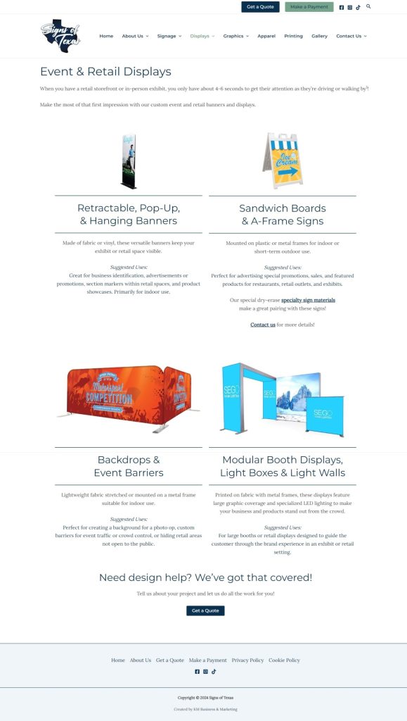 Signs of Texas Retail and Event Display Page