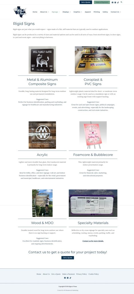 Signs of Texas Rigid Signs Page