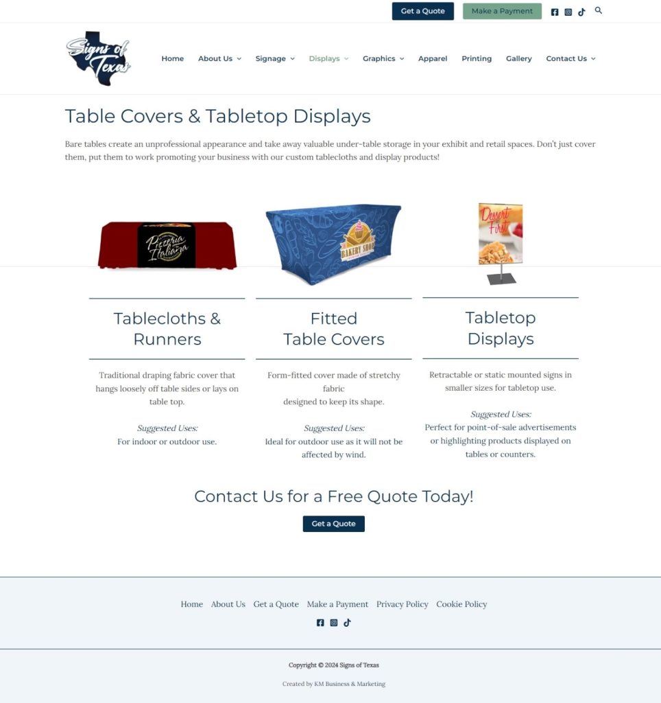 Signs of Texas Tablecovers Page