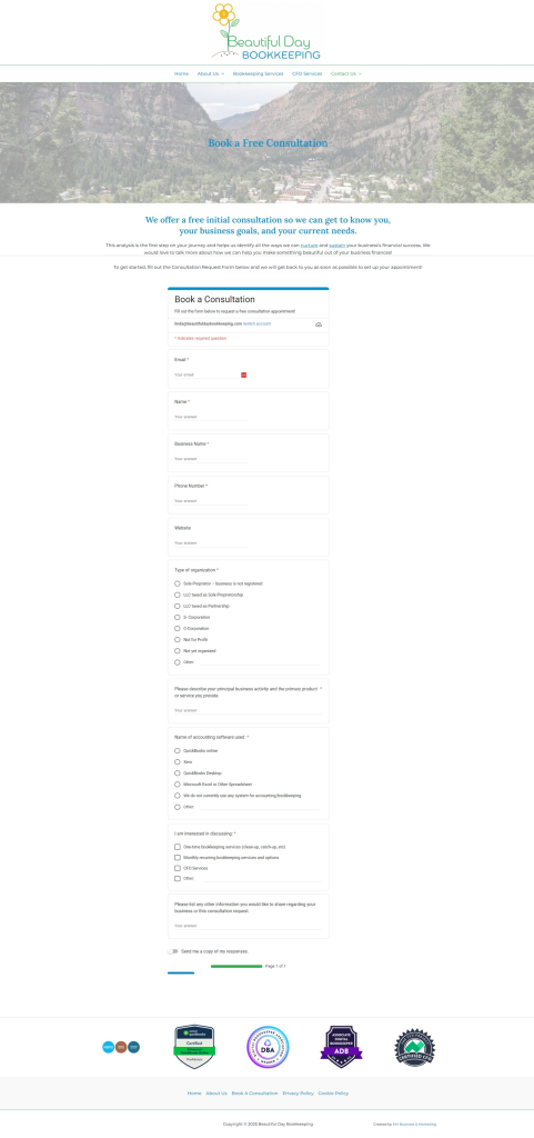 Beautiful Day Bookkeeping Book a Consult Webpage Screenshot
