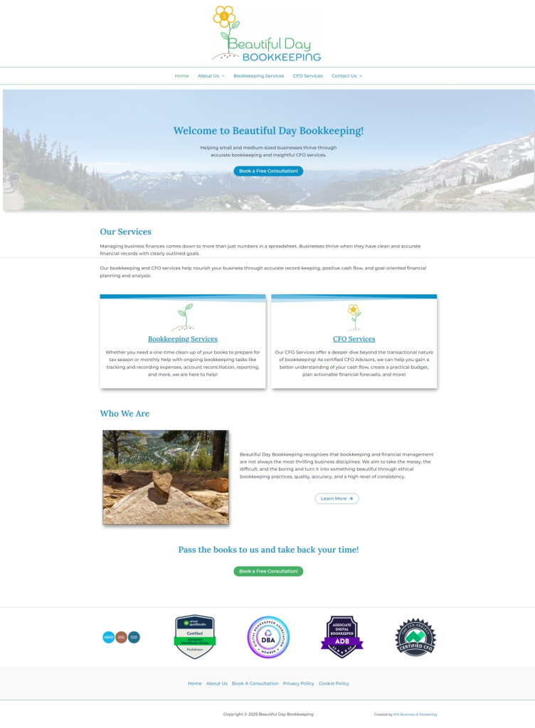 Beautiful Day Bookkeeping Home page Webpage Screenshot